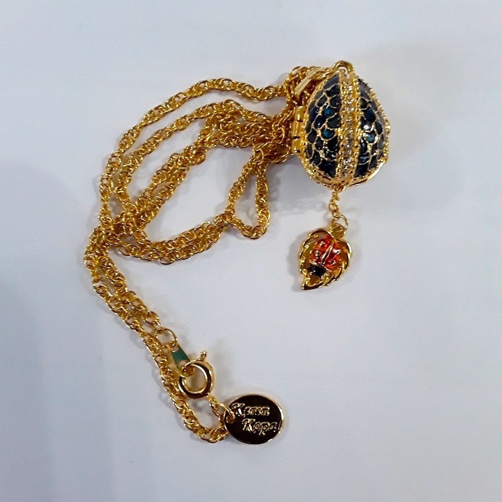 NWOT Keren Kopal Blue Open Egg Pendant with Beetle